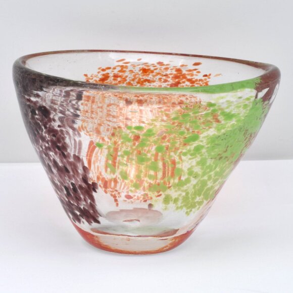 Hand Blown Contemporary Art Glass Vase, Red Green Purple, Speckled - Picture 1 of 7
